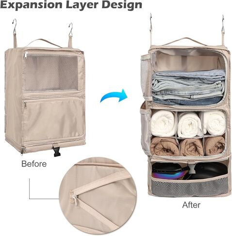 Surblue Hanging Shelves Travel Compression Packing Cube for Carry-on Luggage Suitcase Collapsible Transformable Garment Closet Organizers Large Capacity, Lightgrey, XL in Kuwait