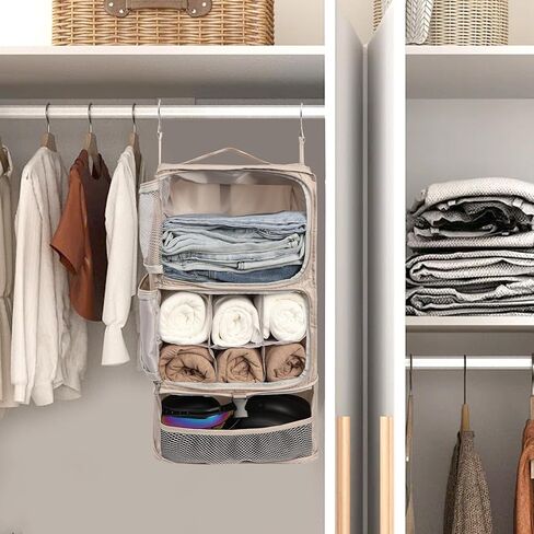 Surblue Hanging Shelves Travel Compression Packing Cube for Carry-on Luggage Suitcase Collapsible Transformable Garment Closet Organizers Large Capacity, Lightgrey, XL in Kuwait