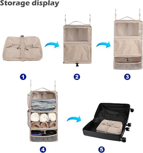 Surblue Hanging Shelves Travel Compression Packing Cube for Carry-on Luggage Suitcase Collapsible Transformable Garment Closet Organizers Large Capacity, Lightgrey, XL in Kuwait