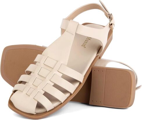 MaxMuxun Women's Flat Sandals Closed Toe Summer Roman Sandals Beach Sandals Square Toe Gladiator Outdoor Shoes in Saudi Arabia