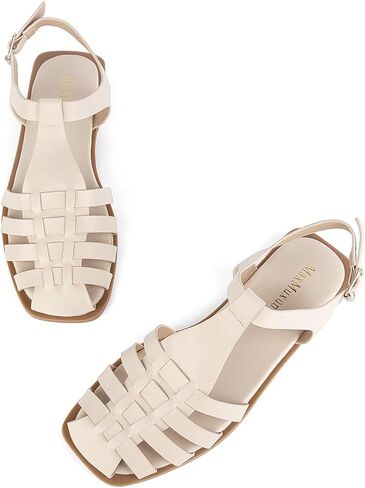 MaxMuxun Women's Flat Sandals Closed Toe Summer Roman Sandals Beach Sandals Square Toe Gladiator Outdoor Shoes in Saudi Arabia