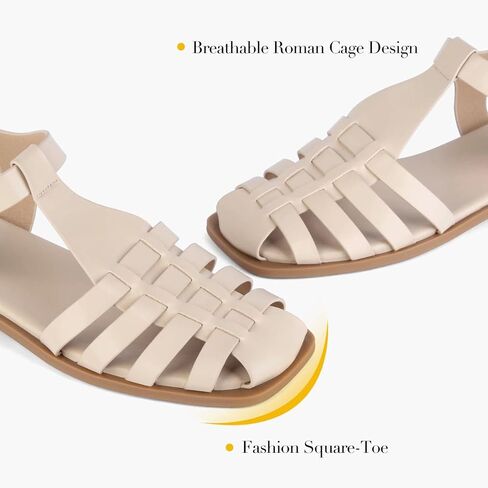 MaxMuxun Women's Flat Sandals Closed Toe Summer Roman Sandals Beach Sandals Square Toe Gladiator Outdoor Shoes in Saudi Arabia