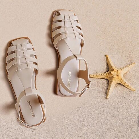MaxMuxun Women's Flat Sandals Closed Toe Summer Roman Sandals Beach Sandals Square Toe Gladiator Outdoor Shoes in Saudi Arabia