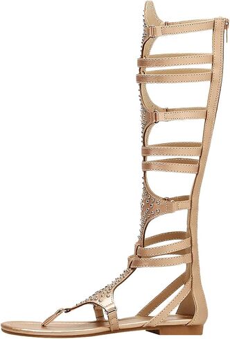 ANUFER Womens Knee High Roman Gladiator Sandals Rivets Studded Strappy Zipper Thong Sandals in Saudi Arabia