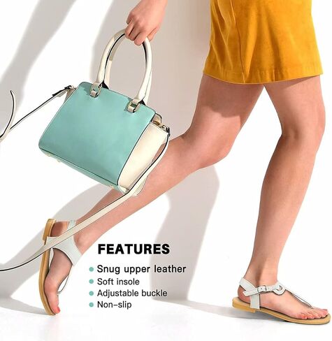 Sandals for women - Womens Comfortable Cute Flat Thong Sandals - Women’s Summer Sandal Shoes with Adjustable Ankle Buckle T-Strap in Kuwait