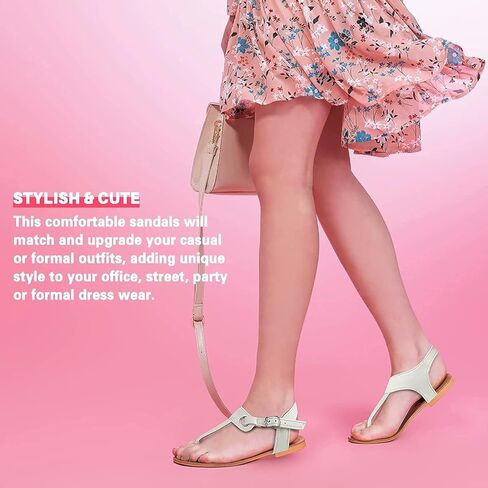 Sandals for women - Womens Comfortable Cute Flat Thong Sandals - Women’s Summer Sandal Shoes with Adjustable Ankle Buckle T-Strap in Kuwait