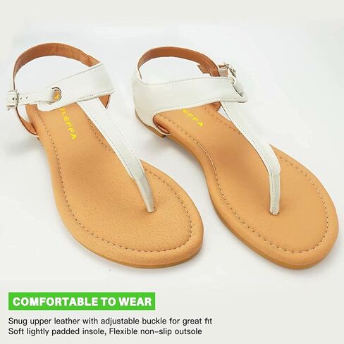 Sandals for women - Womens Comfortable Cute Flat Thong Sandals - Women’s Summer Sandal Shoes with Adjustable Ankle Buckle T-Strap in Kuwait