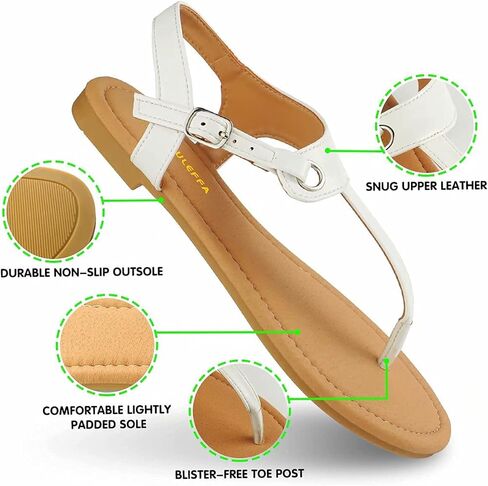 Sandals for women - Womens Comfortable Cute Flat Thong Sandals - Women’s Summer Sandal Shoes with Adjustable Ankle Buckle T-Strap in Kuwait
