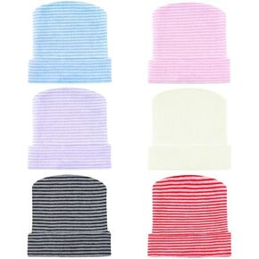 Hicdaw 6/8pcs Newborn Hospital Hat Baby Girl Boy Hats Caps Turban Beanie Stripes Hat Toddler Soft Hat Baby Hats 0-6 Months in Kuwait