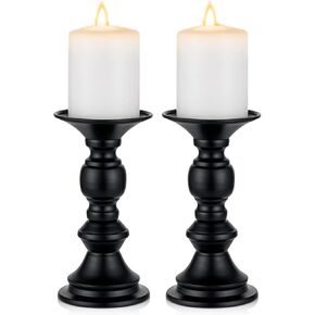 NUPTIO 2 Pcs Candle Holders for Pillar Candles, Black Candle Holder for 50mm Candles Christmas Halloween Mantlepiece Decorations, Ideal for Weddings Special Events Party Living Room