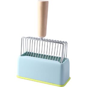 Metal Cat Litter Scoop with Holder, Stainless Steel Litter Scooper, Kitty Poop Scooper with Wooden Handle, Fast Sifting (Blue)