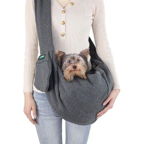 Comfy Pet Sling for Small Dog Cat with Adjustable Strap, Hand Free Sling Bag Breathable Soft Knit with Front Pocket, Travel Puppy Carrying Bag, Pet Pouch. Machine Washable (Grey) in Kuwait