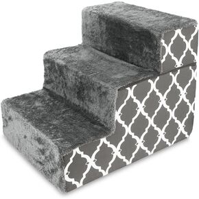 Best Pet Supplies Foldable Foam Pet Steps for Small Dogs and Cats, Portable Ramp Stairs for Couch, Sofa, and High Bed Climbing, Non-Slip Balanced Indoor Step Support, Paw Safe - Gray Lattice, 3-Step in Saudi Arabia