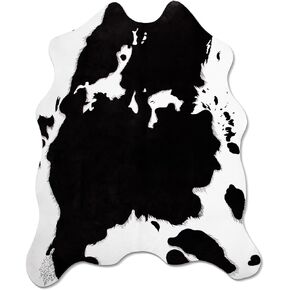 MACEVIA Faux Cowhide Rug Cute Cow Print Rug Animal Area Carpet Western Decor for Living Room Bedroom Non-Slip 59" L x 47.2" W(4.9ft x 3.9ft) Black and White in Kuwait