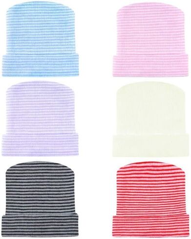 Hicdaw 6/8pcs Newborn Hospital Hat Baby Girl Boy Hats Caps Turban Beanie Stripes Hat Toddler Soft Hat Baby Hats 0-6 Months in Kuwait