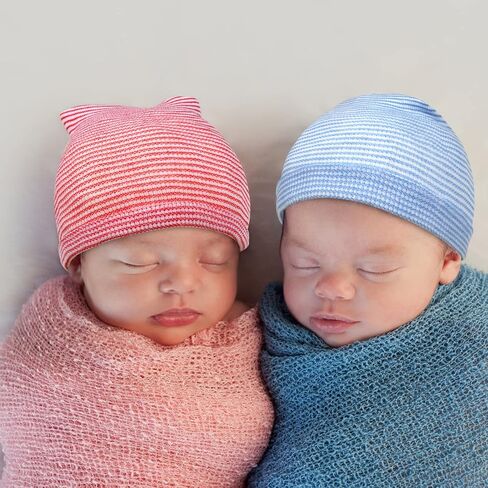 Hicdaw 6/8pcs Newborn Hospital Hat Baby Girl Boy Hats Caps Turban Beanie Stripes Hat Toddler Soft Hat Baby Hats 0-6 Months in Kuwait