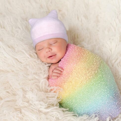 Hicdaw 6/8pcs Newborn Hospital Hat Baby Girl Boy Hats Caps Turban Beanie Stripes Hat Toddler Soft Hat Baby Hats 0-6 Months in Kuwait