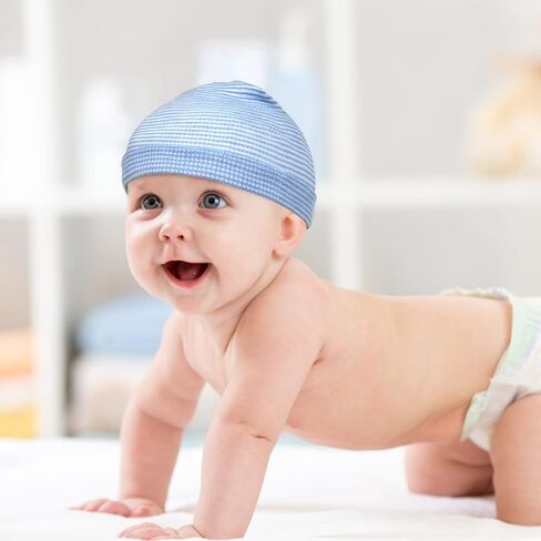 Hicdaw 6/8pcs Newborn Hospital Hat Baby Girl Boy Hats Caps Turban Beanie Stripes Hat Toddler Soft Hat Baby Hats 0-6 Months in Kuwait