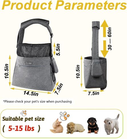 Petskd Pet Sling Carrier Bag, Fits 5-12 lbs Small Medium Dogs Cats Sling Carrier Bag with Hard Bottom Mat, Breathable Mesh, Adjustable Shoulder Strap and Big Pockets for Hands-Free Travel（Small） in Kuwait