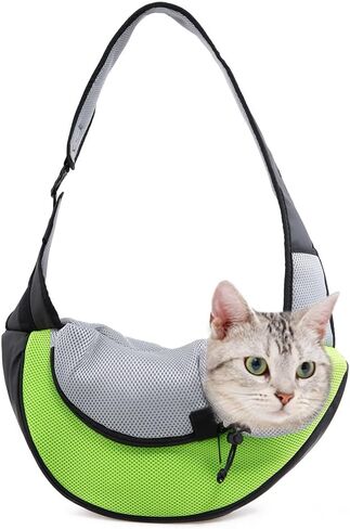 ابابيزد شنطة حمل للكلاب الصغيرة والقطط مصنوعة من نسيج شبكي جيد التهوية بدون استخدام اليدين بوزن يصل الى 5 باوند، هدية (مقاس S (حتى 5 باوند)، لون اخضر) in Kuwait