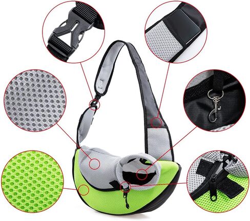 ابابيزد شنطة حمل للكلاب الصغيرة والقطط مصنوعة من نسيج شبكي جيد التهوية بدون استخدام اليدين بوزن يصل الى 5 باوند، هدية (مقاس S (حتى 5 باوند)، لون اخضر) in Kuwait