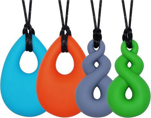 Chew Necklace for Sensory Kids and Adults, 4 Pcs Food-Grade Silicone Chew Toys for Boys Girls with ADHD/Autism/SPD/Anxiety, Durable Chewy Necklace Sensory Reduce Chewing Fidgeting - BPA Free in Kuwait