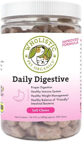 Wholistic Pet Organics: Probiotic Chews for Dogs Digestive Health - 60 Count - Dog Probiotics and Digestive Enzymes - Support Gut Health Immune Supplement Prevents Dog Digestive Problems in Kuwait