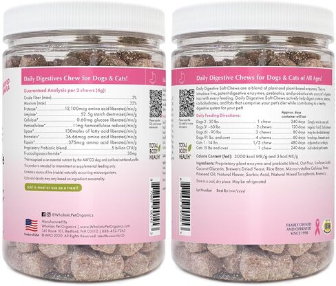 Wholistic Pet Organics: Probiotic Chews for Dogs Digestive Health - 60 Count - Dog Probiotics and Digestive Enzymes - Support Gut Health Immune Supplement Prevents Dog Digestive Problems in Kuwait