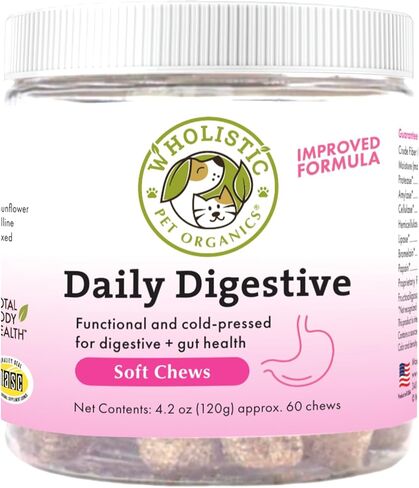 Wholistic Pet Organics: Probiotic Chews for Dogs Digestive Health - 60 Count - Dog Probiotics and Digestive Enzymes - Support Gut Health Immune Supplement Prevents Dog Digestive Problems in Kuwait
