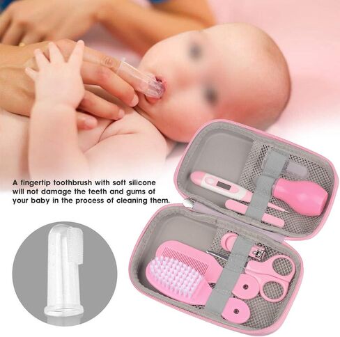 مجموعة العناية بالطفل 8 في 1 فرشاة شعر الطفل / مقص الأظافر / منظف الأنف / فرشاة أسنان الإصبع / مقص الأظافر / طقم مانيكير للعناية بالطفل والحفاظ على صحته ونظافته (وردي) in Kuwait