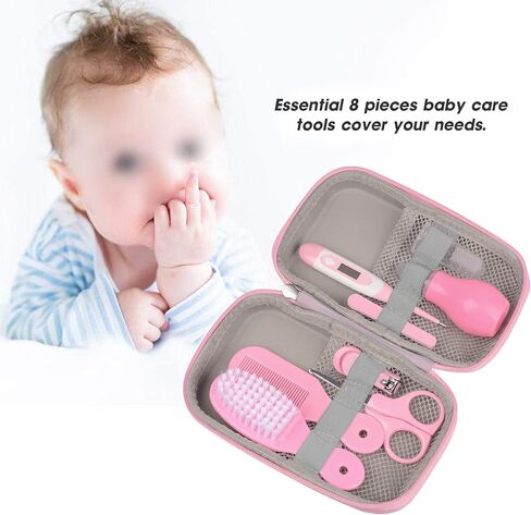 مجموعة العناية بالطفل 8 في 1 فرشاة شعر الطفل / مقص الأظافر / منظف الأنف / فرشاة أسنان الإصبع / مقص الأظافر / طقم مانيكير للعناية بالطفل والحفاظ على صحته ونظافته (وردي) in Kuwait