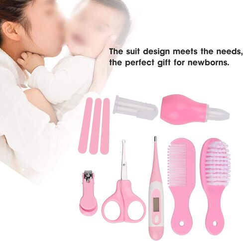 مجموعة العناية بالطفل 8 في 1 فرشاة شعر الطفل / مقص الأظافر / منظف الأنف / فرشاة أسنان الإصبع / مقص الأظافر / طقم مانيكير للعناية بالطفل والحفاظ على صحته ونظافته (وردي) in Kuwait