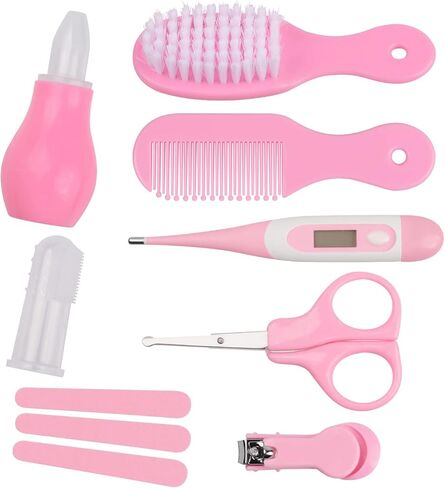 مجموعة العناية بالطفل 8 في 1 فرشاة شعر الطفل / مقص الأظافر / منظف الأنف / فرشاة أسنان الإصبع / مقص الأظافر / طقم مانيكير للعناية بالطفل والحفاظ على صحته ونظافته (وردي) in Kuwait