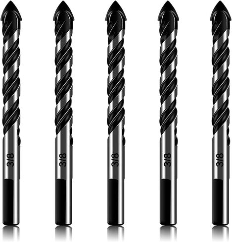 10-Piece Masonry Drill Bit Set for Concrete Tile Glass Ceramic Brick,1/8 to 1/2 Inch Drilling Bits with Triangle Handle,Tungsten Steel Alloy Tip.（Black） in Kuwait