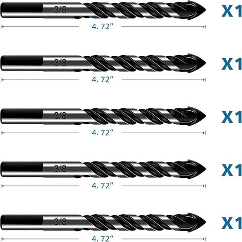 10-Piece Masonry Drill Bit Set for Concrete Tile Glass Ceramic Brick,1/8 to 1/2 Inch Drilling Bits with Triangle Handle,Tungsten Steel Alloy Tip.（Black） in Kuwait