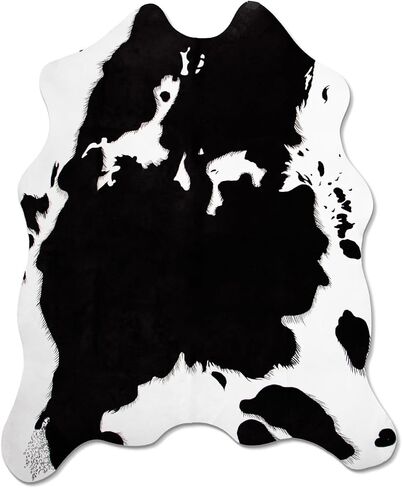 MACEVIA Faux Cowhide Rug Cute Cow Print Rug Animal Area Carpet Western Decor for Living Room Bedroom Non-Slip 59" L x 47.2" W(4.9ft x 3.9ft) Black and White in Kuwait