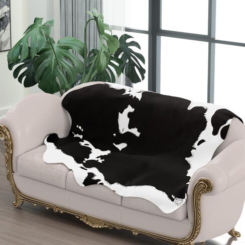 MACEVIA Faux Cowhide Rug Cute Cow Print Rug Animal Area Carpet Western Decor for Living Room Bedroom Non-Slip 59" L x 47.2" W(4.9ft x 3.9ft) Black and White in Kuwait