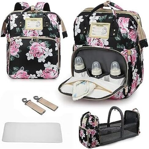 GurZinn Diaper Bag Backpack with Changing Station, Foldable for Bady Toddler, 3 in 1 Large Capacity Newborn Essentials Organizer with Stroller Hook for Girls and Boys（Pink） in Kuwait