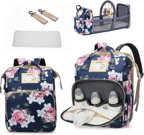 GurZinn Diaper Bag Backpack with Changing Station, Foldable for Bady Toddler, 3 in 1 Large Capacity Newborn Essentials Organizer with Stroller Hook for Girls and Boys（Pink） in Saudi Arabia