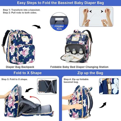 GurZinn Diaper Bag Backpack with Changing Station, Foldable for Bady Toddler, 3 in 1 Large Capacity Newborn Essentials Organizer with Stroller Hook for Girls and Boys（Pink） in Saudi Arabia