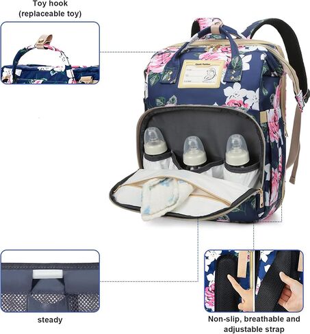 GurZinn Diaper Bag Backpack with Changing Station, Foldable for Bady Toddler, 3 in 1 Large Capacity Newborn Essentials Organizer with Stroller Hook for Girls and Boys（Pink） in Saudi Arabia