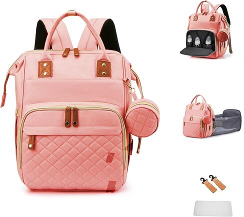 حقيبة ظهر لحفاضات الأطفال مع وسادات تغيير الحفاضات وحقائب للأم للأولاد والبنات للجنسين متعددة الوظائف للسفر وعربة أطفال بسعة كبيرة (وردي-F) in Kuwait