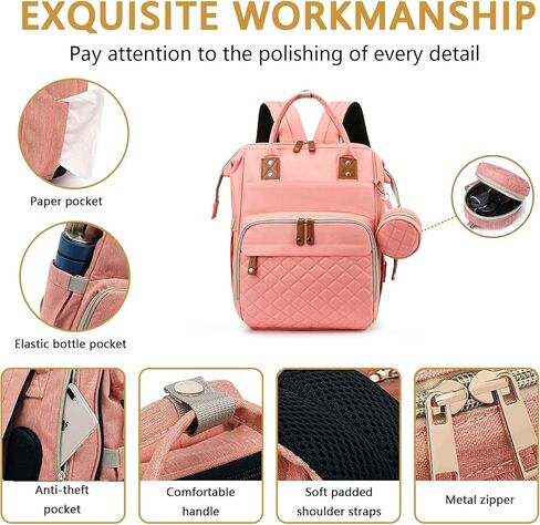 حقيبة ظهر لحفاضات الأطفال مع وسادات تغيير الحفاضات وحقائب للأم للأولاد والبنات للجنسين متعددة الوظائف للسفر وعربة أطفال بسعة كبيرة (وردي-F) in Kuwait