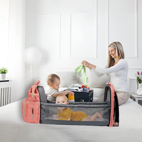 حقيبة ظهر لحفاضات الأطفال مع وسادات تغيير الحفاضات وحقائب للأم للأولاد والبنات للجنسين متعددة الوظائف للسفر وعربة أطفال بسعة كبيرة (وردي-F) in Kuwait