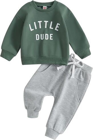 wdehow Toddler Baby Boy 2Pcs Outfits Letters Print Pullover Tops + Drawstring Pants Set Fall Winter Clothes in Saudi Arabia