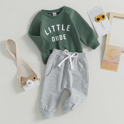 wdehow Toddler Baby Boy 2Pcs Outfits Letters Print Pullover Tops + Drawstring Pants Set Fall Winter Clothes in Saudi Arabia