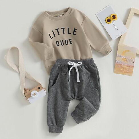 Toddler Baby Boy Fall Clothes Letter Print Tops Pants Outfits | 6 12 18 24 Months,2T 3T 4T 5T,Crew Neck,Long Sleeve,Pullover,Elastic Waist,2Pcs Set,Cotton Blend,Boys Clothing in Saudi Arabia
