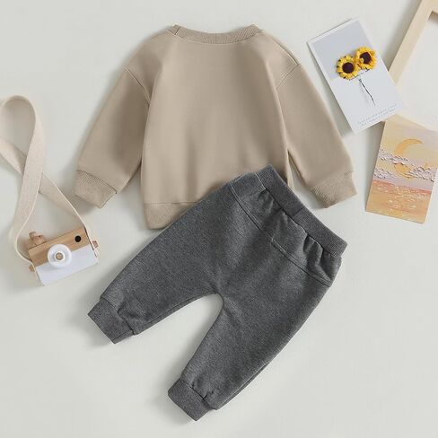 Toddler Baby Boy Fall Clothes Letter Print Tops Pants Outfits | 6 12 18 24 Months,2T 3T 4T 5T,Crew Neck,Long Sleeve,Pullover,Elastic Waist,2Pcs Set,Cotton Blend,Boys Clothing in Saudi Arabia