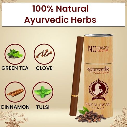 ROYAL SWAG Ayurvedic Herbal Cigarettes 100% Tobacco Free & Nicotine Free Clove 25 Sticks - Helps Quit Smoking Pack of 5(1 Box = 5 Sticks) in Kuwait