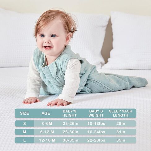 كيس نوم للأطفال من جونبي 0-3 أشهر و3-6 أشهر أكياس نوم لحديثي الولادة 100% قطن موسلين in Kuwait
